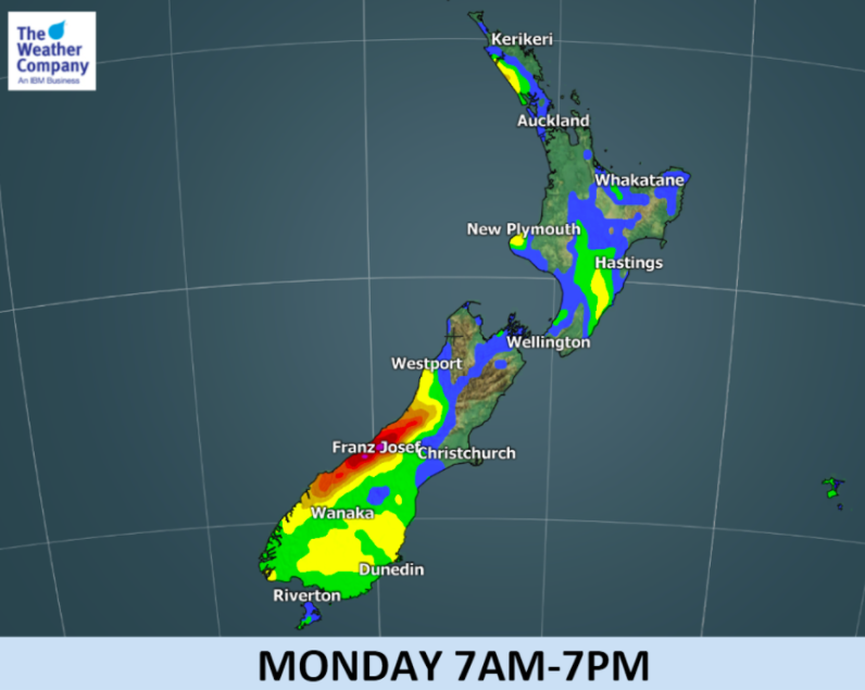 Expected rainfall totals over the next few days in NZ